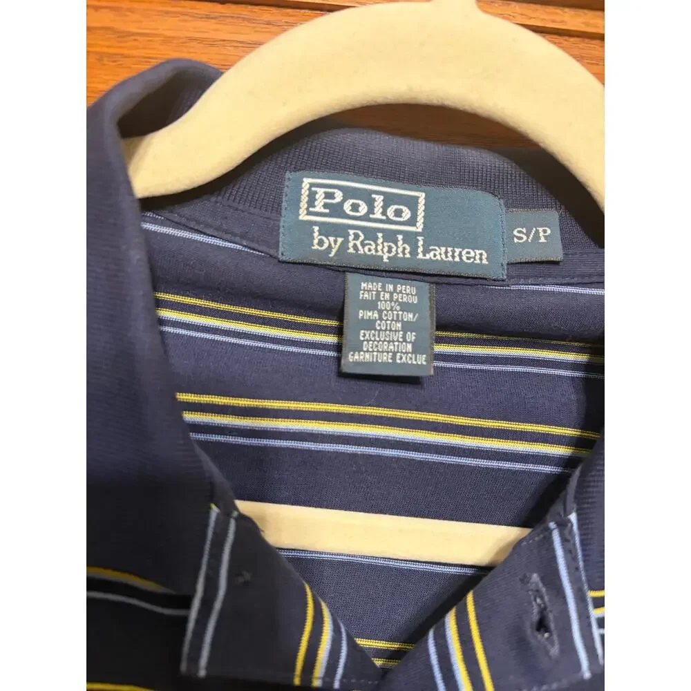 Polo Ralph Lauren Pima Cotton Striped Polo Shirt Navy Yellow Men's Small